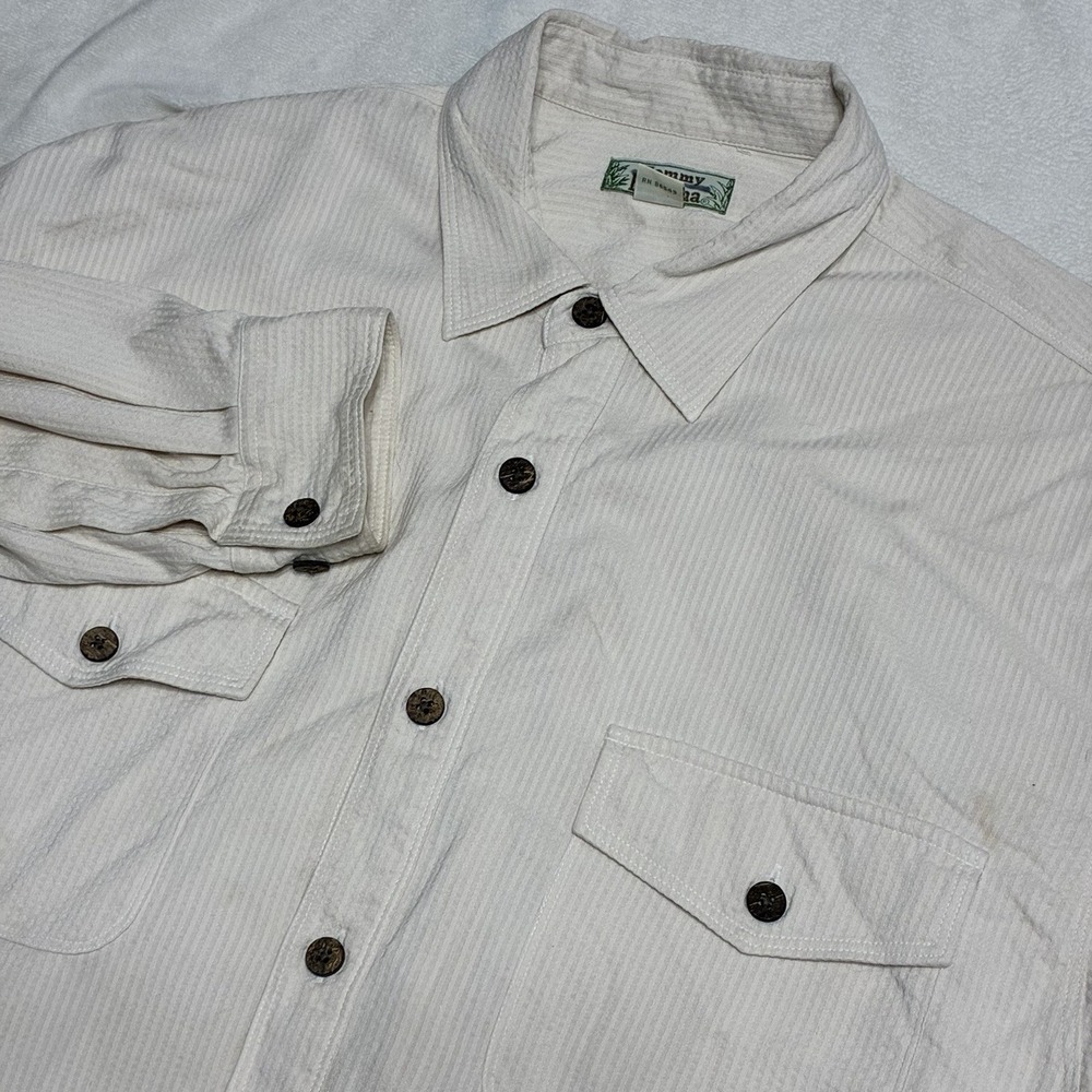 Tommy Bahama Shirt Men's Medium Ivory 100% Silk Long Sleeve Button Up